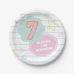 Varsity preppy pastel patch notebook 7th Birthday Paper Plate