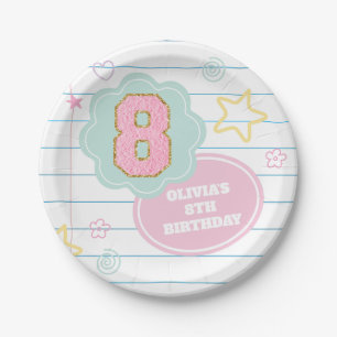 Varsity preppy pastel patch notebook 8th Birthday Paper Plate
