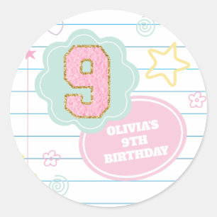 Varsity preppy pastel patch notebook 9th Birthday Classic Round Sticker