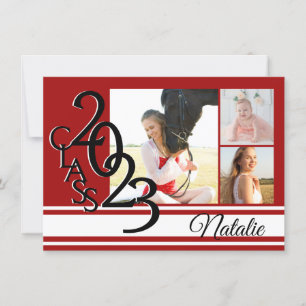 Varsity Red 2023 Graduation Tri Photo Invitation