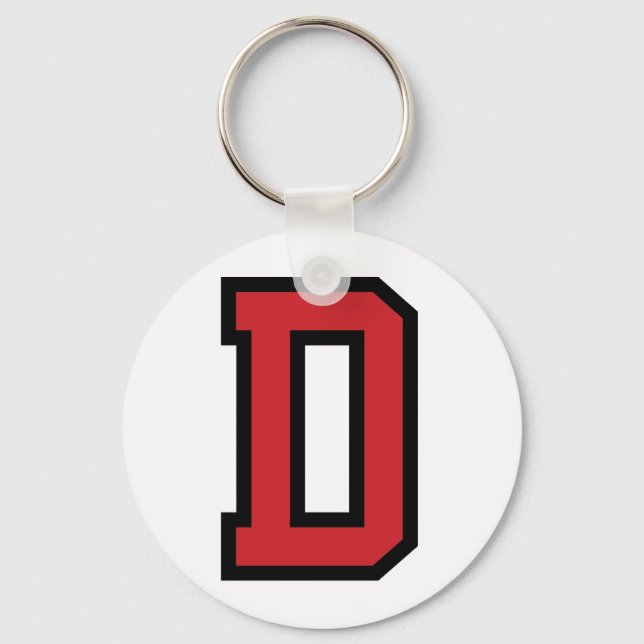 Varsity Sport | Letter D | Red Black Key Ring (Front)
