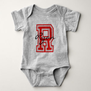 Varsity Sport   Monogram Letter R   Red   DIY Name Baby Bodysuit