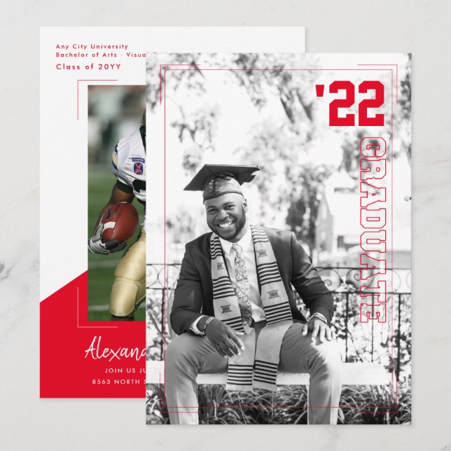 Varsity Sport Theme | 2 Photo Graduation Party  Invitation (Front/Back)