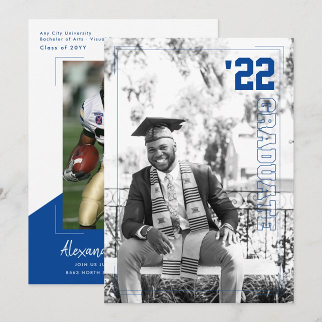 Varsity Sport Theme | 2 Photo Graduation Party  Invitation (Front/Back)