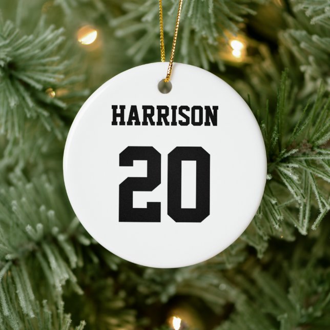 Varsity sports black white custom name number ceramic tree decoration (Tree)
