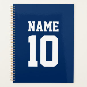 Varsity sports blue custom name & number planner