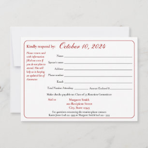 Varsity Stripe Class Reunion Response Form Invitation