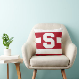 Varsity Stripe Red Custom Initial Throw Pillow