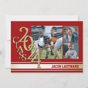 Varsity Stripe Tri Photo Gold Graduate Invitation