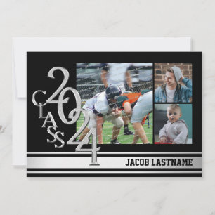 Varsity Stripe Tri Photo Graduate Invitation