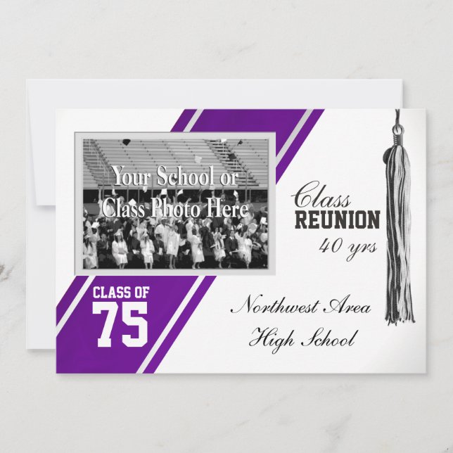 Varsity Stripe with Photo Class Reunion Invitation (Front)