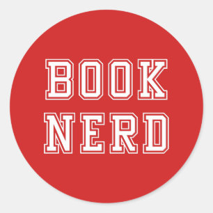 Varsity Style Book Nerd with Editable Colour Classic Round Sticker