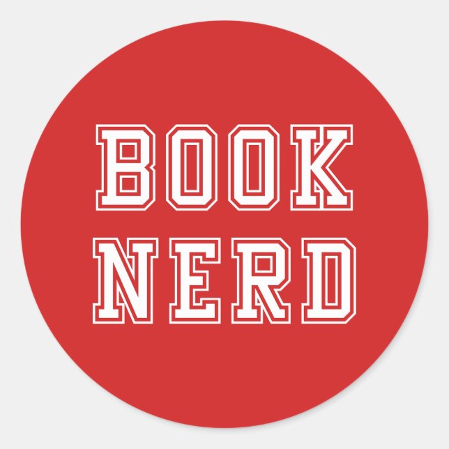 Varsity Style Book Nerd with Editable Colour Classic Round Sticker (Front)