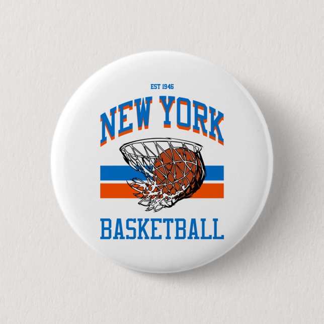 Varsity Style New York Basketball  6 Cm Round Badge (Front)