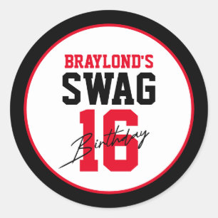 Varsity Style Red Swag 16 Birthday Classic Round Sticker