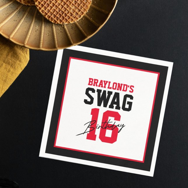 Varsity Style Red Swag 16 Birthday Napkin (Creator Uploaded)