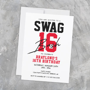 Varsity Style Swag 16 Birthday Invitation