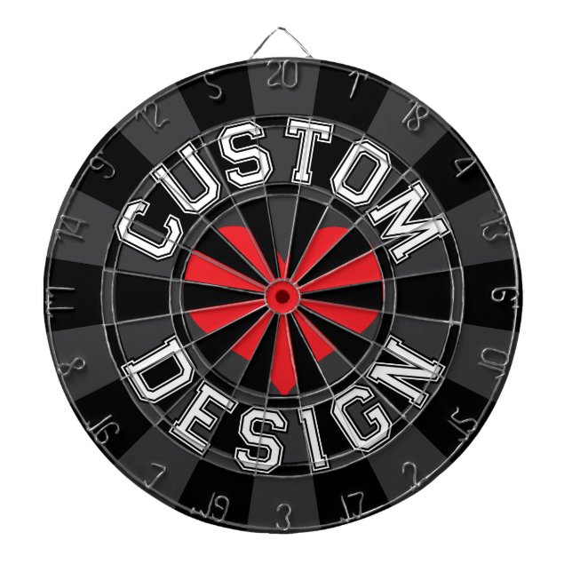 Varsity Style Text Font Black Charcoal Red Heart Dartboard (Front)