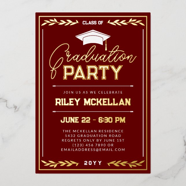 Varsity Typography Red Gold Graduation Party (Front)