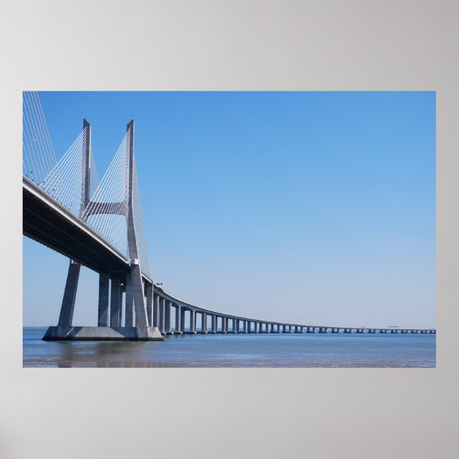 Vasco da Gama Bridge over River Tagus in Lisbon Poster (Front)