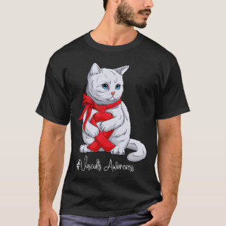 Vasculitis Awareness Month Red Ribbon Cat funny T-Shirt