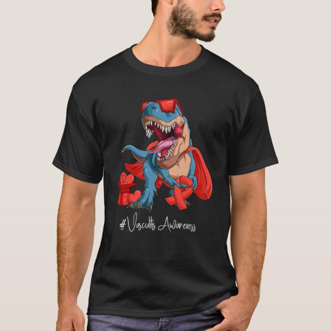 Vasculitis Awareness Month Red Ribbon Trex T-Shirt (Front)