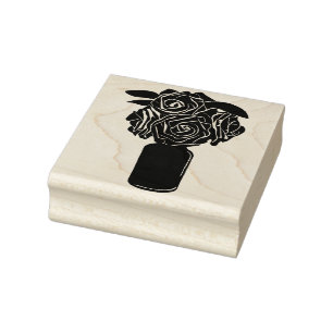 vase black roses original silhouette still life rubber stamp