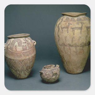 Vase decorated with various friezes of animals and square sticker