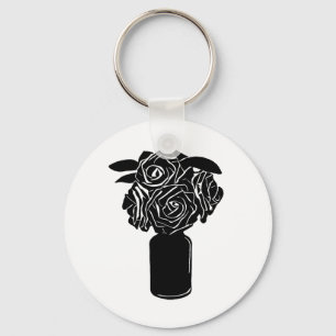 vase full of black roses original silhouette art  key ring