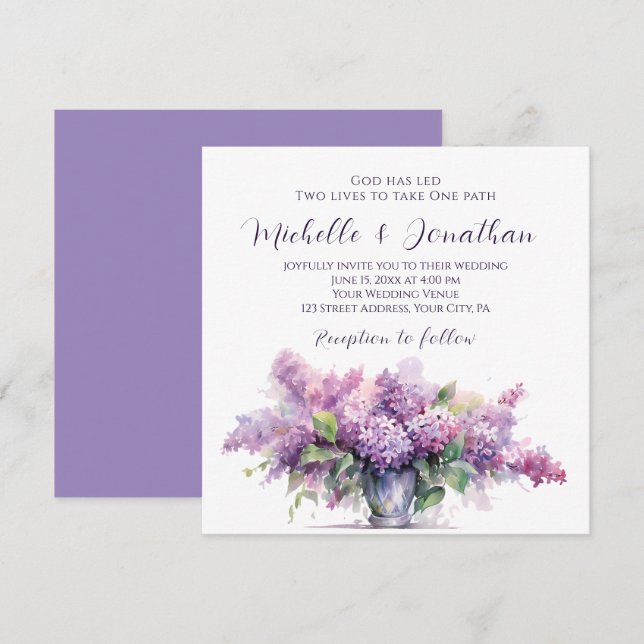 Vase Lilac Flowers Inspirational Christian Wedding Invitation (Front/Back)