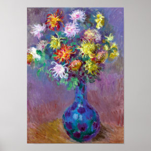 Vase of Chrysanthemum Flowers, Claude Monet Art Poster
