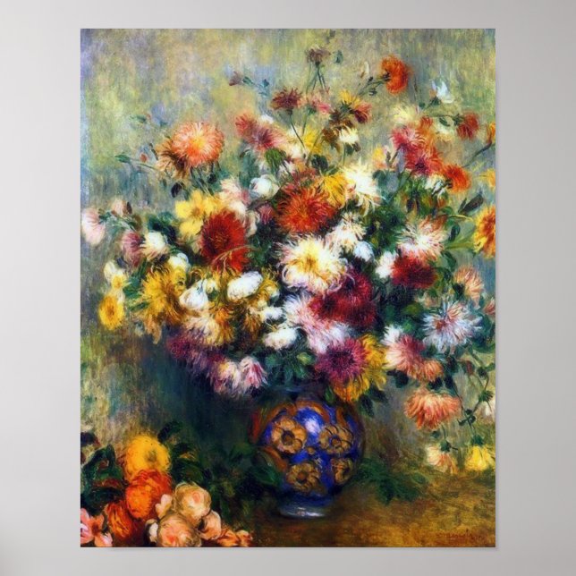 Vase of Chrysanthemums Fine Art by Renoir Poster (Front)