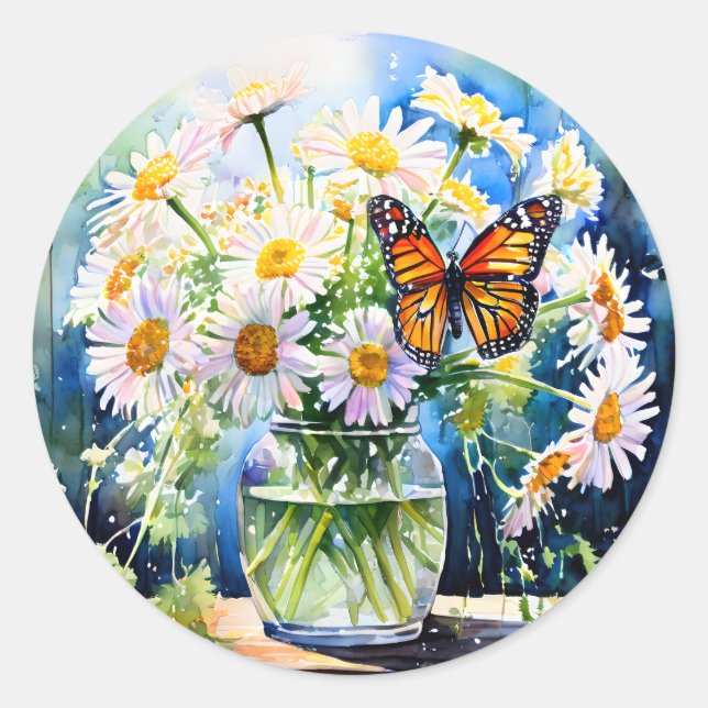 Vase of Daisies Pretty Floral   Classic Round Sticker (Front)