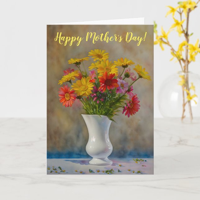 Vase Of Daisy Flowers Art Mother's Day Card (Yellow Flower)