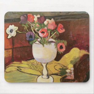 Vase of Flowers, Anemones in a White Glass Mouse Mat