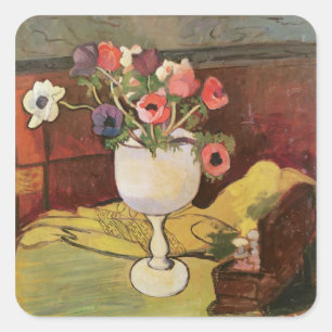 Vase of Flowers, Anemones in a White Glass Square Sticker