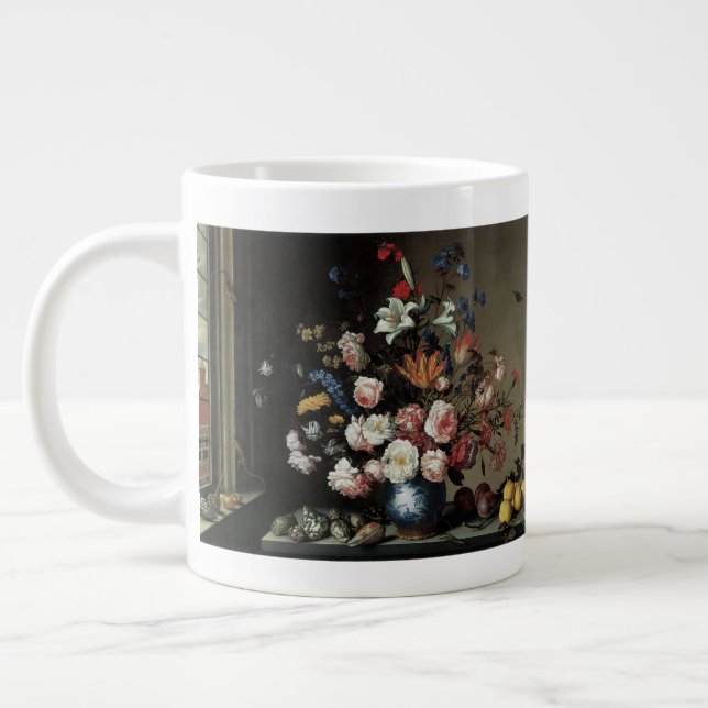 Vase of Flowers by a Window, Balthasar van der Ast Large Coffee Mug (Left)