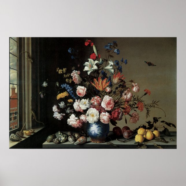 Vase of Flowers by a Window, Balthasar van der Ast Poster (Front)