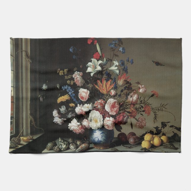 Vase of Flowers by a Window, Balthasar van der Ast Tea Towel (Horizontal)