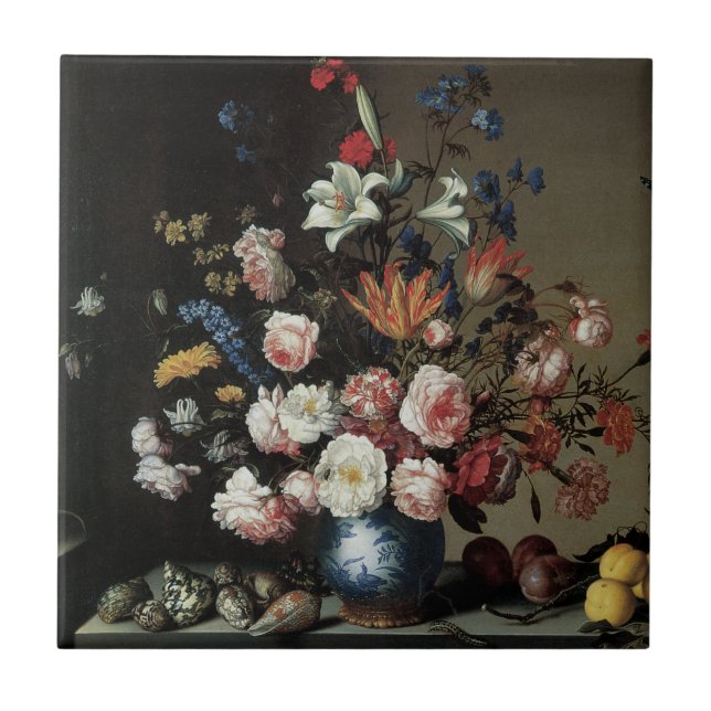 Vase of Flowers by a Window, Balthasar van der Ast Tile (Front)