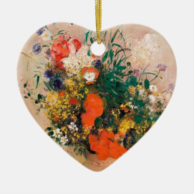 Vase of Flowers by Redon Post-Impressionist Ceramic Tree Decoration (Front)