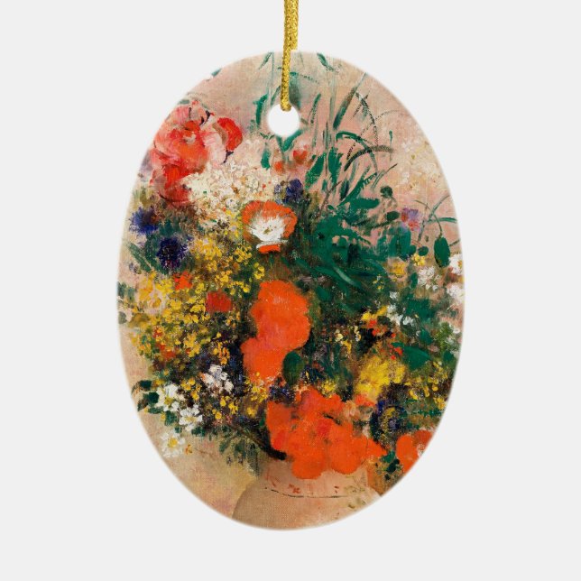 Vase of Flowers by Redon Post-Impressionist Ceramic Tree Decoration (Front)