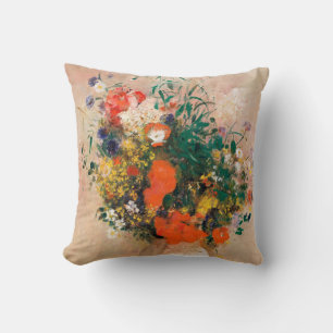 Vase of Flowers by Redon Post-Impressionist Cushion