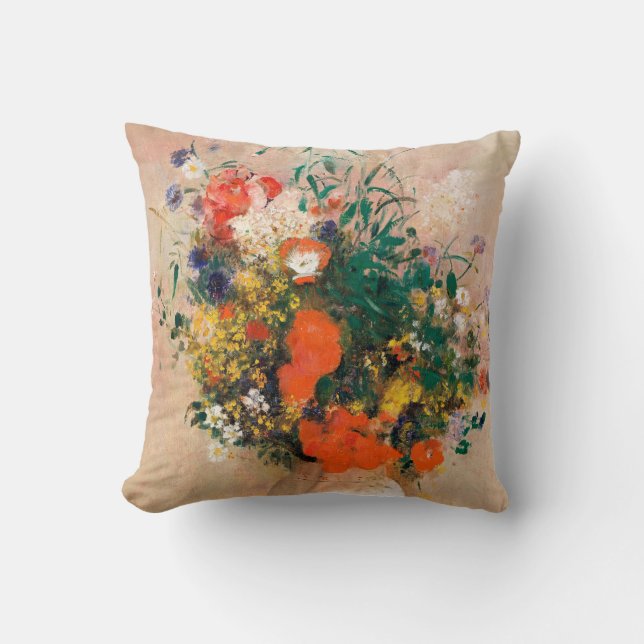 Vase of Flowers by Redon Post-Impressionist Cushion (Front)