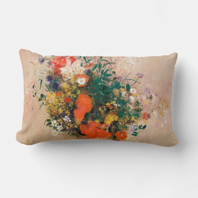Vase of Flowers by Redon Post-Impressionist Lumbar Cushion (Front)