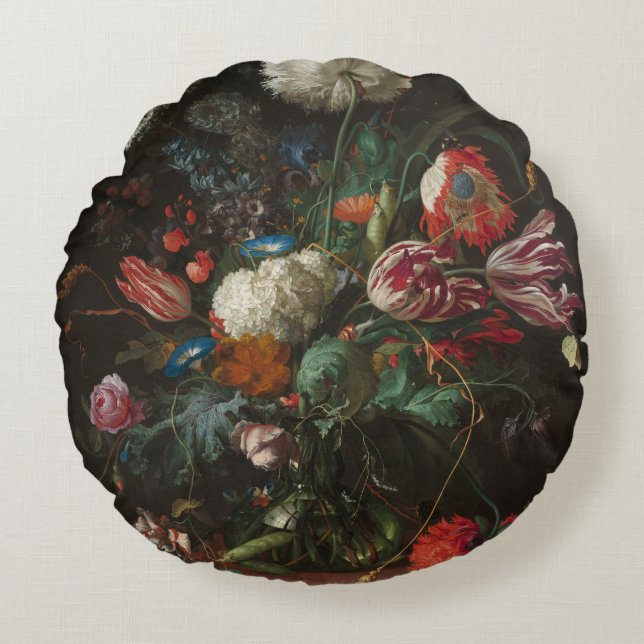 Vase of Flowers - Jan Davidsz. de Heem Round Cushion (Front)