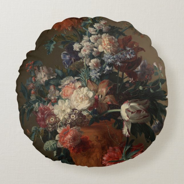 Vase of Flowers - Jan van Huysum Round Cushion (Front)