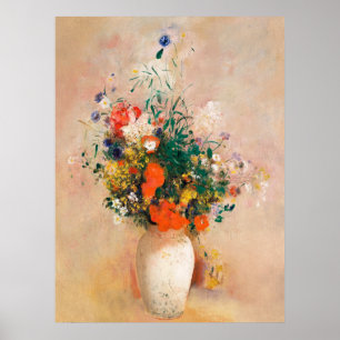Vase of Flowers (Pink Background) (1906) by Odilon Poster