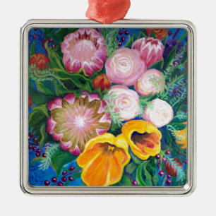 Vase of Flowers -- Proteas, Tulips and Roses Metal Tree Decoration