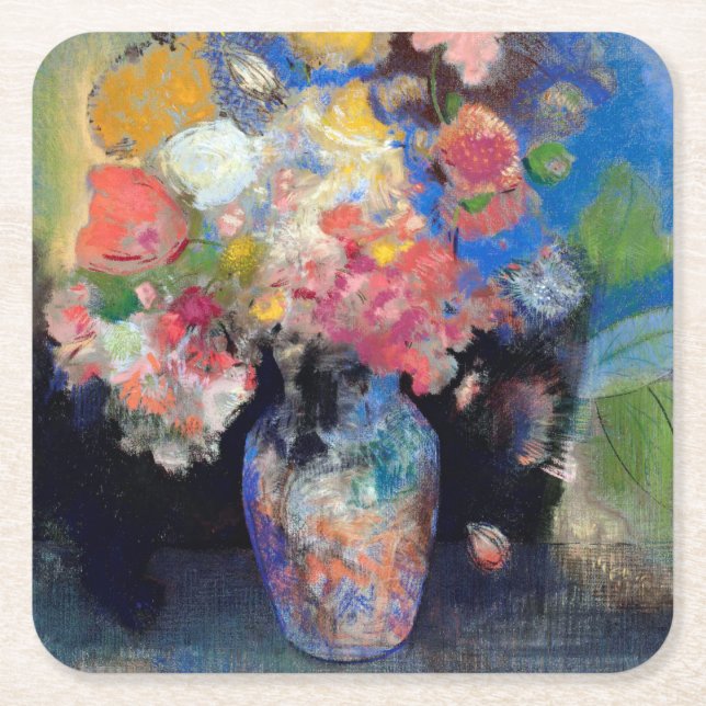 Vase of Flowers, Redon Square Paper Coaster (Front)